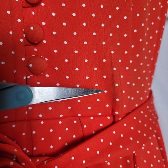 VTG 50's/60's Red/White Micro Dot Rockabilly Pinup Retro Midi Dress Women's M - Picture 7 of 14